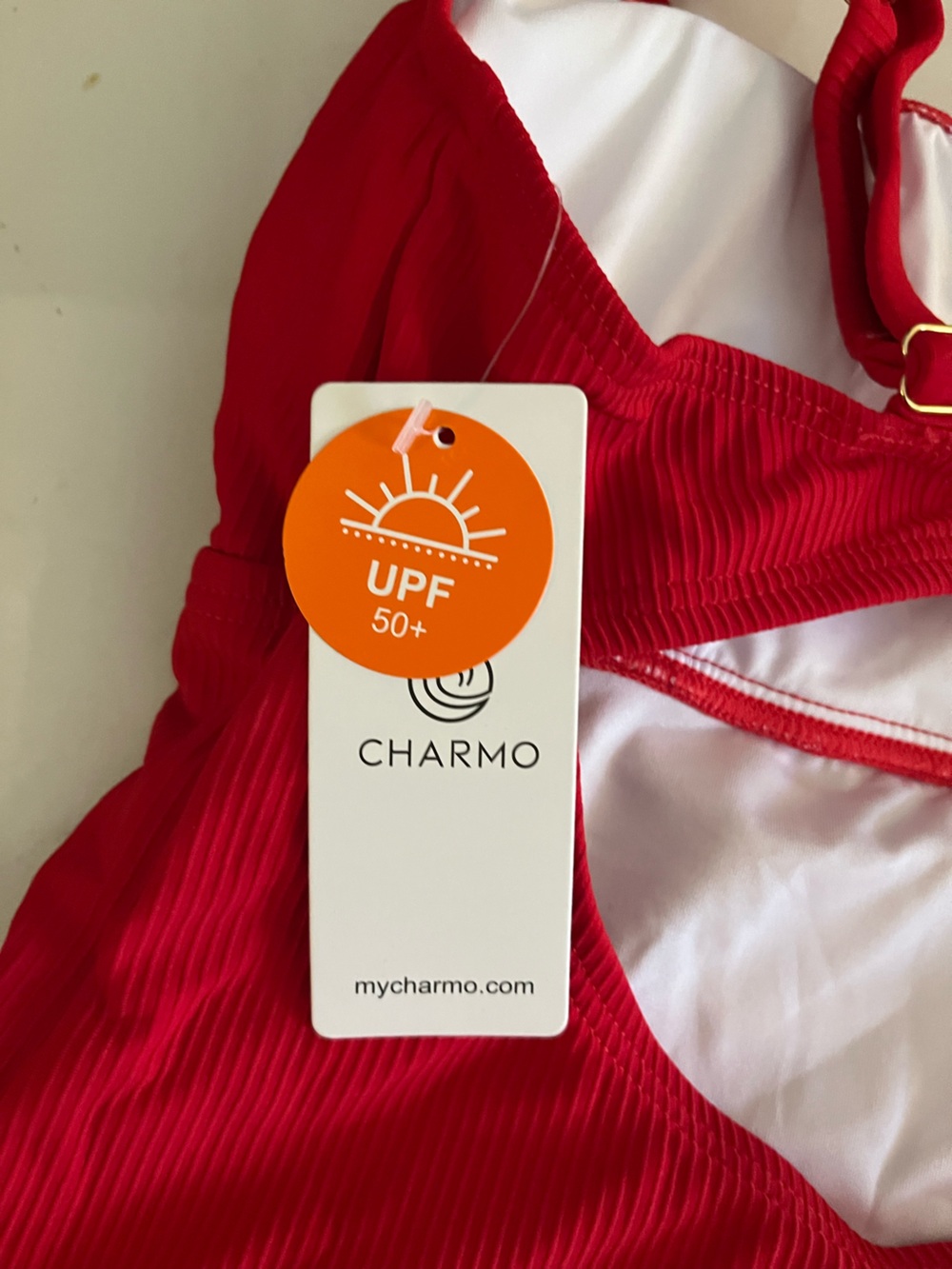 Red Scallop-Edge One-Piece Swimsuit - Picture 4 of 7